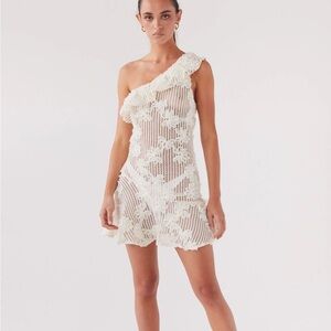Peppermayo One-Shoulder Lace Dress in Cream